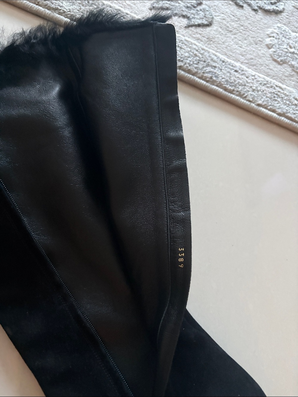 Prada Black Suede Knee-High Heeled Boots with Fur Cuff - Picture 7 of 7